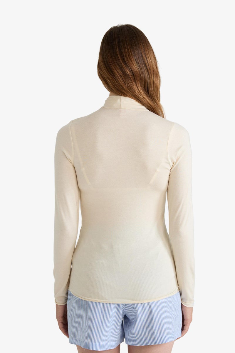 DeFacto Beige Woman Fall in Love Modal Cashmere Soft Textured Turtleneck Top Casual - Image 4